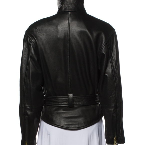 Andrew Marc Black Leather Belted biker jacket. - Picture 3 of 5